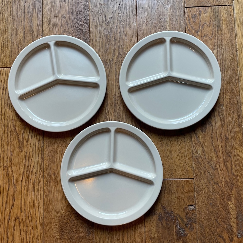 Vintage Set of 3 Texas Ware Beige Tan Divided 3-Section Melamine Plates 10”